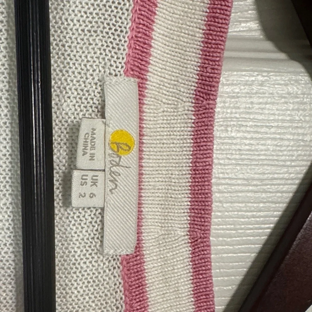 Boden White Linen Cardigan with Pink Trim - Picture 2 of 4